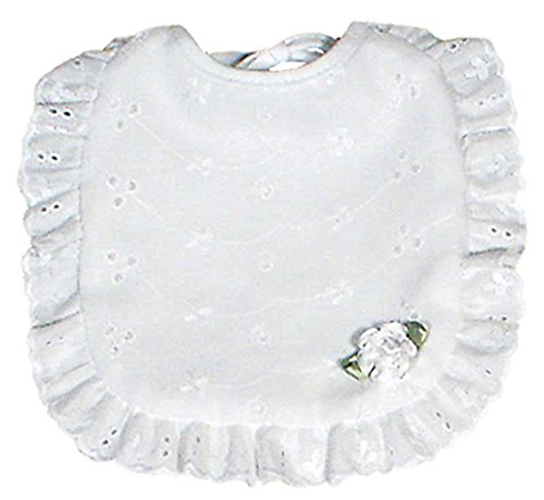 Raindrops Eyelet Girl Bib, White Bud