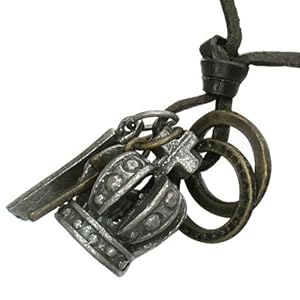 Handcrafted Vintage Leather Necklace - Crown/Rings