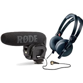 Rode VideoMic Pro - Compact Directional On-camera Shotgun Microphone with Sennheiser HD 25-1 II Professional Monitoring Headphones