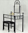 Black Metal Bedroom Vanity with Glass Table & Bench Set