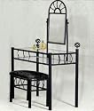 Furniture online: Black Metal Bedroom Vanity with Glass Table & Bench Set