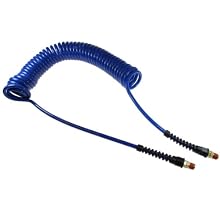 Coilhose Pneumatics PU14-50B-B Flexcoil Polyurethane Coiled Air Hose, 1/4-Inch ID, 50-Foot Length with (2) 1/4-Inch Reusable Strain Relief MPT Swivel Fittings, Dark Blue