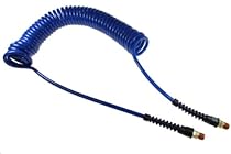 Coilhose Pneumatics PU14-10B-B Flexcoil Polyurethane Coiled Air Hose, 1/4-Inch ID, 10-Foot Length with (2) 1/4-Inch Reusable Strain Relief MPT Swivel Fittings, Dark Blue
