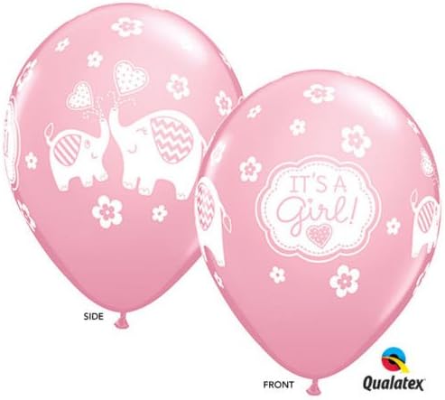 7 pcs. IT'S A Girl! Pink 11" Latex Balloons Elephant Theme Baby Shower Decorations