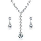 Bling Jewelry 5.5 ct Pear Drop Classic Teardrop Tennis Necklace and Earrings Set