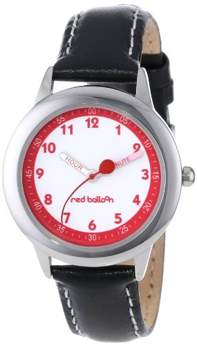 Red Balloon Kids' W000197 Black Leather Strap Stainless Steel Time Teacher Watch
