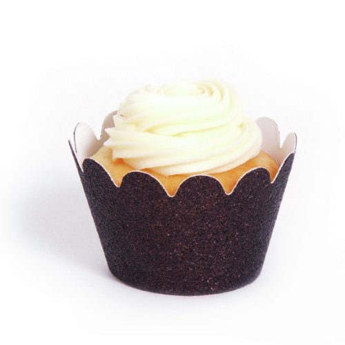 Dress My Cupcake Mini Espresso Brown Reusable Glitter Cupcake Wrappers, Set of 18 - Brown Liners, Boy Birthday, Frosting
