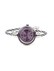 Womens Silver Classic Twisted Band Bracelet Round Wrist Watch Purple