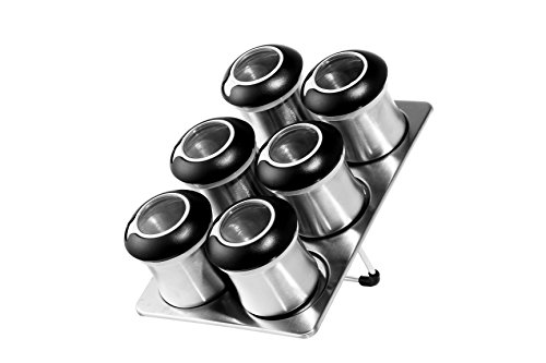 Innovative Design Magnetic Spice Jar with Rack Caddy Holder Set Kit Spice Rack Set 3.5oz 6 Jar Set Shake Pour with Rotating Shaker Top Lid for Herb Spice Salt Pepper Basil Storage Container Canister