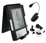 Black Full Genuine Leather Flip Case with Retractable USB Cable Charge Kit and Book Light for Amazon Kinde 2 (Old Version) E-Reader Reading Device (Kindle NOT Included)