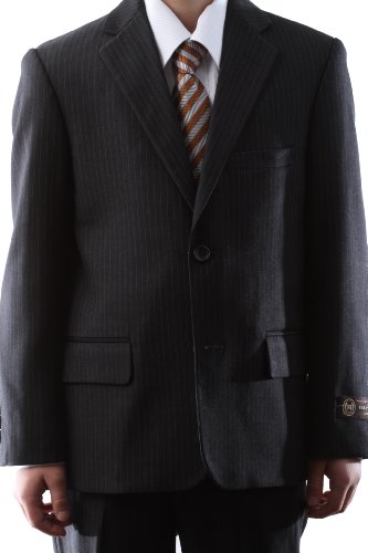 Caravelli Boy Dress Suit Gray Pinstripe Two Button Size Regular 8 – 20, Husky 10 – 20