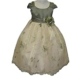 Flower Girl Dresses - Satin Sage Bodice and Floral Embroidery Dress Skirt (4T - 8)