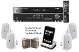 Yamaha 3D-Ready 5.1-Channel 500 Watts Digital Home Theater Audio/Video Receiver + Yamaha Universal iPod Dock + Set of 4 Yamaha All Weather Indoor / Outdoor 120 watt Wall Mountable Natural Sound 2-way Acoustic Suspension Speakers - White + 100ft 16 AWG Speaker Wire