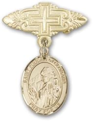 Gold Filled Baby Badge with St. Finnian of Clonard Charm and Badge Pin with Cross