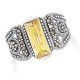 Sterling Silver Yellow CZ Bar and Marcasite Ring