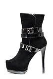 Luxus Stiefelette Damen Plateau Extreme High Heels Stiefel Samt-Leder-Imitat in Schwarz Gr. 36-41, Größe:38;Farbe:Schwarz