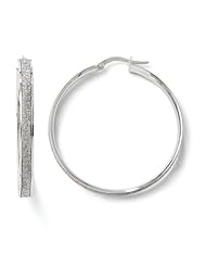 14k White gold Leslies Polished Glitter Infused Hoop Earrings