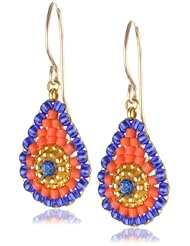 Miguel Ases Tangerine and Blue Miyuki Mini Drop Earrings