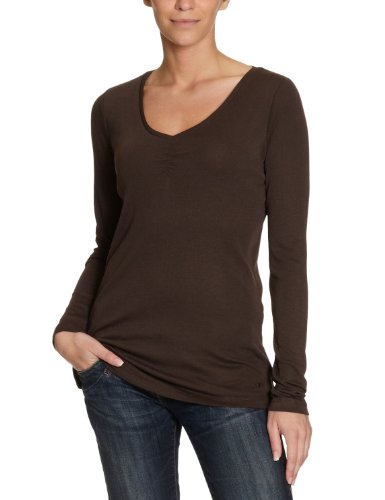 TOM TAILOR Damen Shirt/ Langarmshirt 10213870970/luca rib longsleeve, Gr. 36 (S), Braun (8 Preisvergleich
