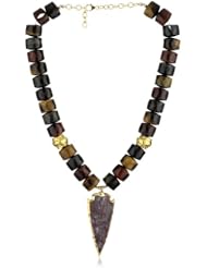 Devon Leigh "Statement Necklaces" Multicolored Tiger Eye with Jasper Arrowhead in 24k Gold Foil Pendant Necklace