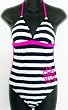 Marsol Junior/Missy 1PC Monokini Swimsuit in Black/White Stripe with Embroidery Patch. Sizes 5/6 - 13/14. Padded Sewn-in Cup.