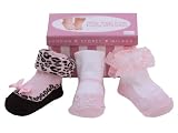 Baby Emporio - 3 Pair of Pink Mary Jane Party Socks for Baby Girls 0-9 M- Keepsake Box