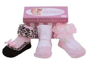Baby Emporio - 3 Pair of Pink Mary Jane Party Socks for Baby Girls 0-9 M- Keepsake Box