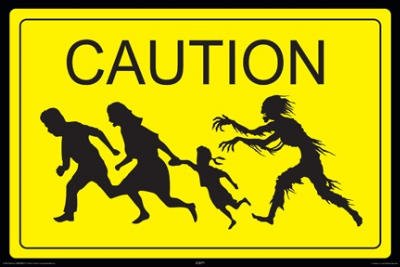Zombie Caution Sign Art Print Poster - 24x36 
