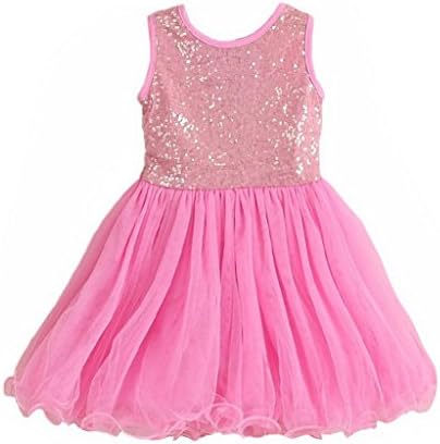 Ftbstyle 4-5 Years Flower Girl Skirt Sequin Fancy Party Dress Size 120 Pink