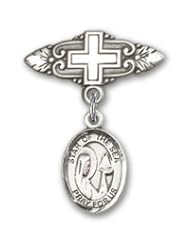 Sterling Silver Baby Badge with Our Lady Star of the Sea Charm and Badge Pin with Cross