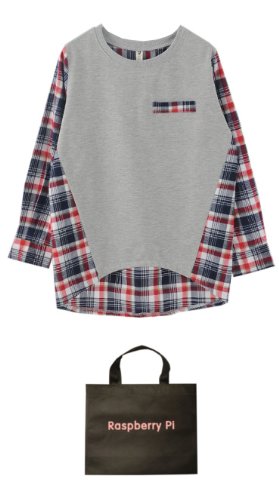(ラズベリーパイ)RaspberryPi レディース 『 チェック トップス 』 長袖 カジュアル オリジナルエコバッグセット tc253r