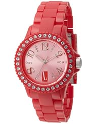 L by ELLE Womens LE50001P03 Red Plastic Stones Watch