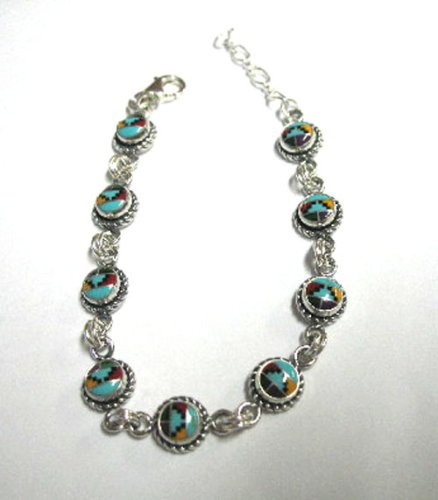 Click here to buy Native American Navajo Sterling Silver Multi Color Stone Bracelet by Native American.