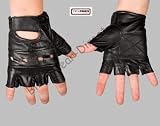 Black Leather Fingerless Motorcycle Biker Gloves M