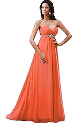 Chiffon/Polyester Lace-Up Sequined Crystals Crystal Beaded Empire   Waistline Evening Dress/Prom Dress  with a Brush/Sweep Train 