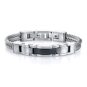 Superlative Fashion: Stainless Steel Cable-style Strap with Panther-link Centerpiece Bracelet for Men