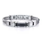 Superlative Fashion: Stainless Steel Cable-style Strap with Panther-link Centerpiece Bracelet for Men