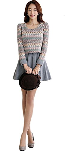 ワンピース ミニスカート フレアー ウール 幾何学模様 ドレス デート パーティ カジュアル キュート エレガンス レディース 秋物 冬物 可愛いスカーフ付き R489