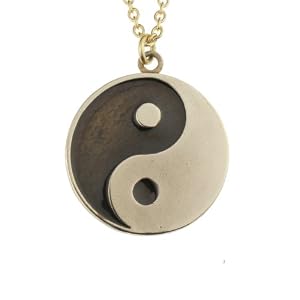 Yin Yang Symbol with Black Enamel Finish on Rolo Chain