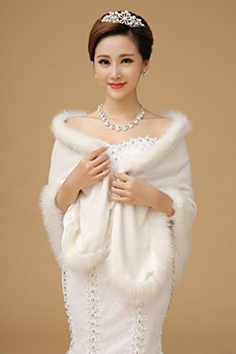 Ulike2 White Faux Fur Rabbit Hair Wrap Shawl Shrug Bolero Cape Lady Gift ,Bridal Ivory Faux Fur Jacket Coat Shawls