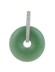 .925 Sterling Silver Donut Shaped Jade with Straight Line Cubic Zirconia Clasp Pendant Neckalace 30"