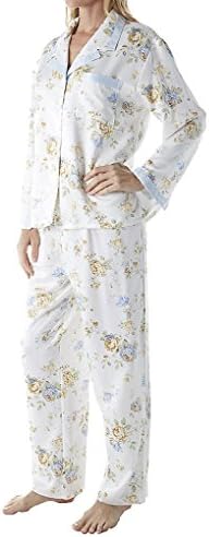 KayAnna Brushed Back Satin Floral Pajama Set (B15117N) M/Blue Bud
