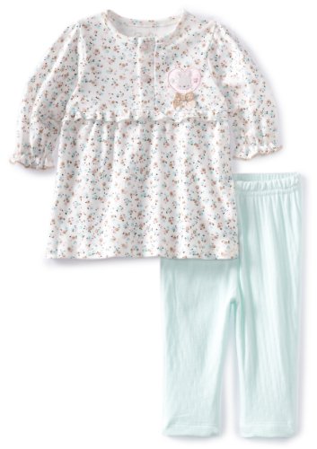 RENE ROFE Baby-girls Newborn Bunny and Heart With Ribbon 2 Piece Dress and Legging Set, Aqua/Floral, 0-3 Months