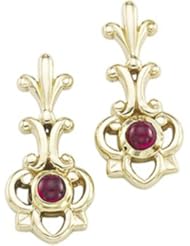14K Yellow Gold Genuine Ruby Cabochon Earrings