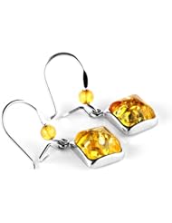 Honeystore Girls 925 Silver White Gold Plated Amber Earrings Color Yellow