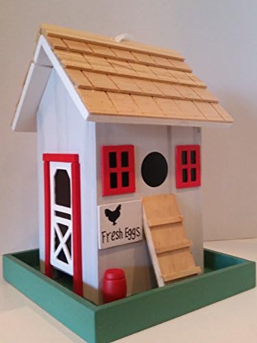 Farmyard Cottage Bird Feeder is white washed for real weathered charm. This Wood Bird Feeder has amazing details including a "Fresh Eggs" sign!