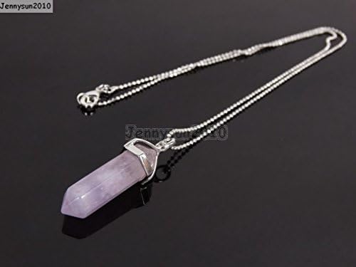 Natural "Amethyst" Gemstones Hexagonal Pointed Reiki Chakra Pendant 18K Silver Necklace