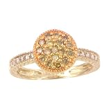 14K .60 CTW Champagne & White Diamond Disk Ring