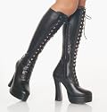 5 Inch Sexy High Heel Boot Stack Heel w/ 1 1/2 Inch Platform Black Stretch Poly
