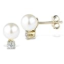 10k Yellow Gold Pearl and Diamond Stud Earrings